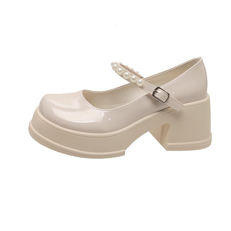 Fashion Comemore Mary Jane Single Shoe Women Spring Autumn Chunky High Heeled Female Shoes Casual Thick Bottom Pearl Retro Loafers Pumps