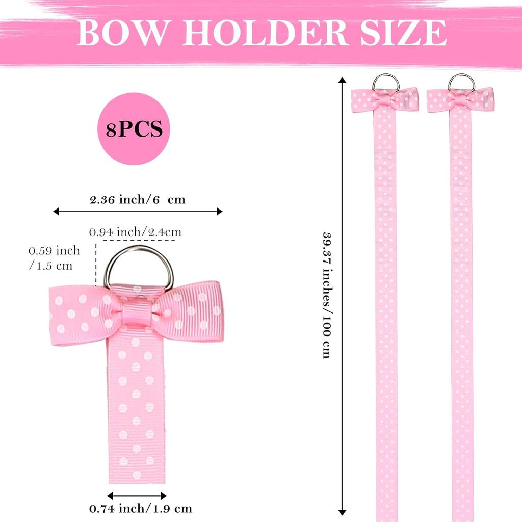Bremorou 8Pcs 96cm Long Bow Holders for Girls Hair Bows Organizer for Girls Long Bow Holders Hair Bows Organizer Light Pink Grosgrain Ribbon Twist