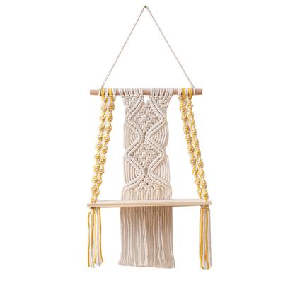 Gutes einstöckiges Makramee Boho Wandregal,Handgefertigtes Boho Holz Gewebtes Pflanzen Schwebendes Regal Dekor,Mini Schicker Organizer