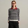 Women's 100% Wool Yangzi Knit Polo Collar Striped Retro Long Sleeve Sweater