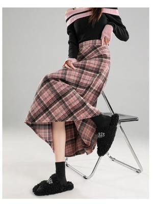 Wollplaid Midilanger High-Waist Rock für Damen - Herbst/Winter 2025 Kollektion, Schlankmachender Gerader Schnitt, Altersreduzierendes Design.