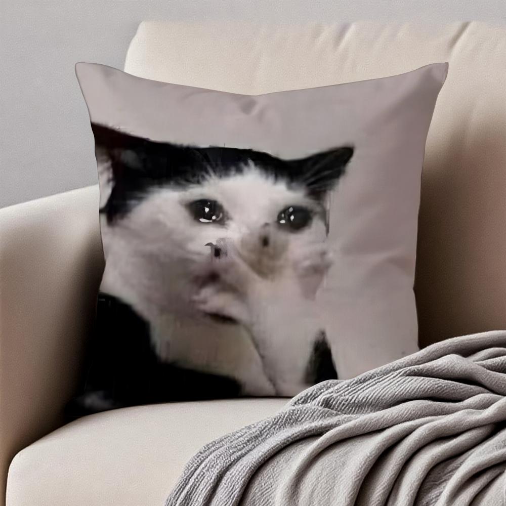 Meme Funny Pet Cat Funny Memes Cushion Cover Pillowcase Antidustmite Invisible Zipper Short Plush Sofa Cushion