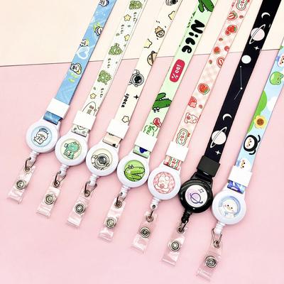Cordão com Fivela Telescópica de Puxar Fácil Desenho Animado Porta-Cartão Antiperda para Estudantes Cordão de Pescoço Corda Longa Crachá de Trabalho Cordão para Crachá