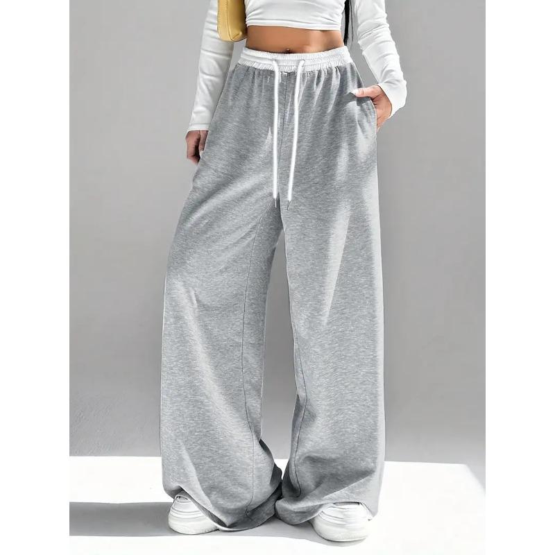 Women Street Hip Hop Style Printed Pocket Loose Casual Wide Leg Long Pants