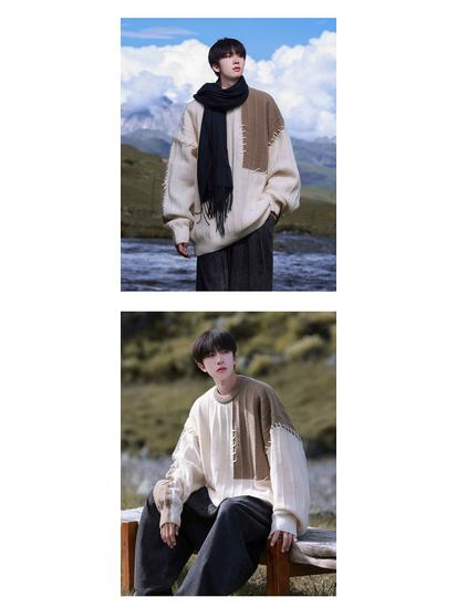 Boy's Color-Block Sweater: Trendy Loose-Fit Casual Pullover for Autumn/Winter