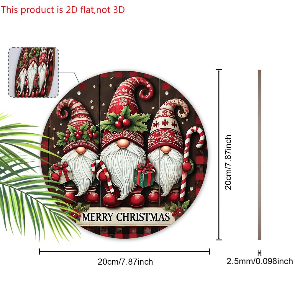 Merry Christmas Wooden Sign with Gnomes Pattern - Navidad Round Sign for Front Door, Yard, Balcony Decor - Ideal Christmas Gift