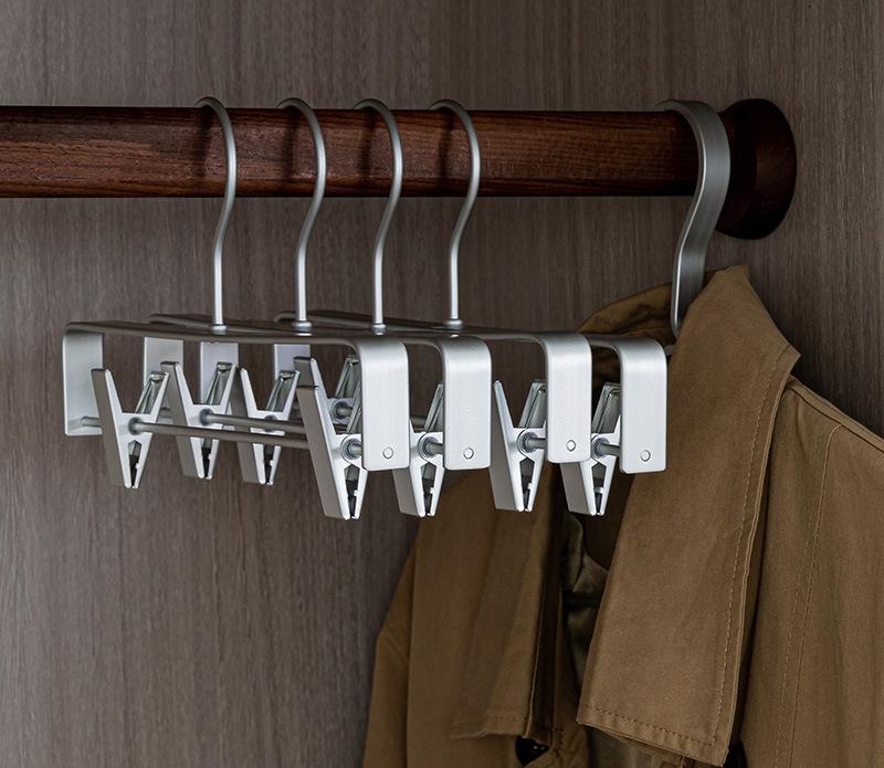 5pc Aluminum Alloy Pants Hangers,Gold/Sliver Metal Clothes Skirt Hanger with Two Adjustable Non Slip Clips,Wardrobe Storage Rack
