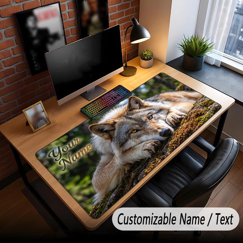 Wolf Theme Custom Mouse Pad Personalized With Name Text Customized Desk Mat For Office Home Decor