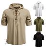 Men's Lace-Up Hooded Shirt Casual Retro Top for Men Spring Summer Adjustable Sleeve Multi-Color Male Blouse