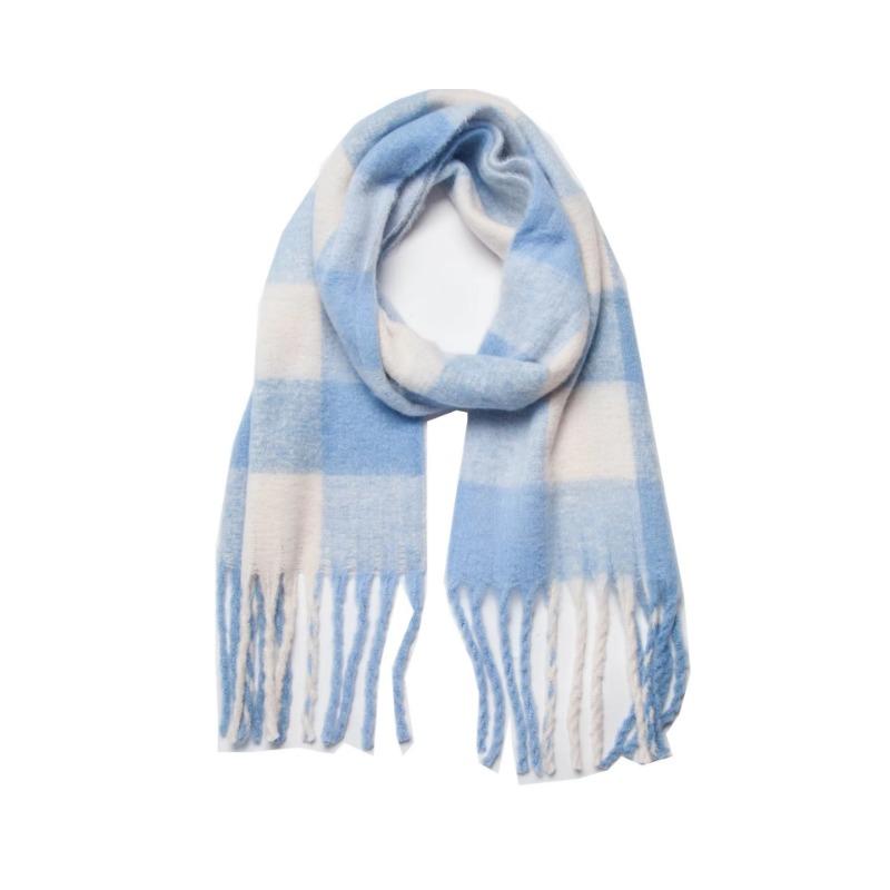 Winter Yarn Thicken Style Luxury Multicolour Plaid Faux Mohair Scarf Women Tassel Long Ring