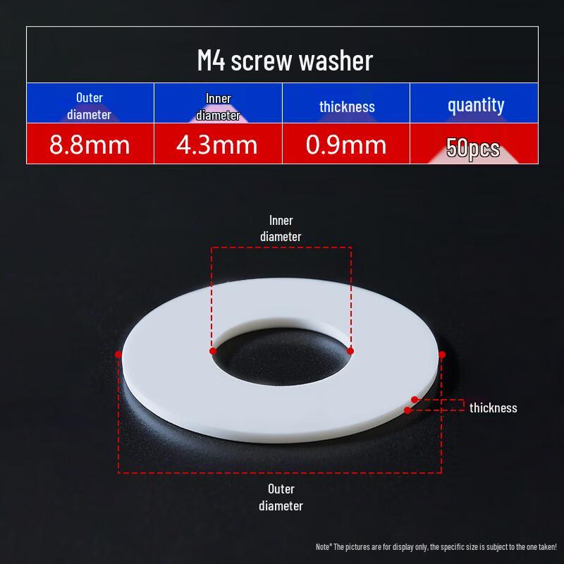 Jiemengzhe M4 PTFE Screw Washer (50-Pack)
