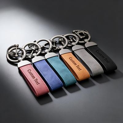 Minimalist Stainless Steel Metal Keyring Leather Car Keychain Pendant Laser Engrave Customized Name Vintage Accessory Gift