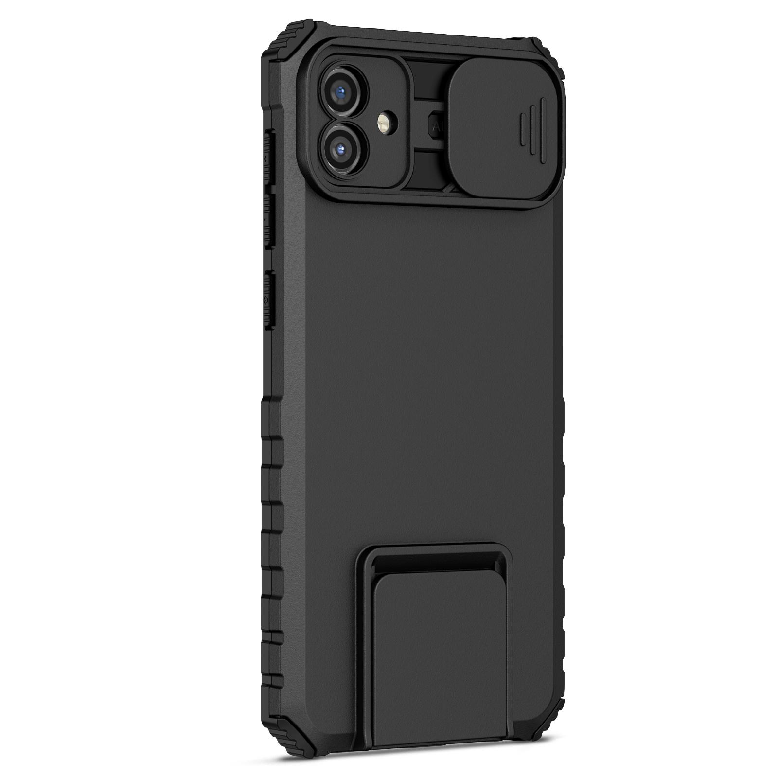 

Kickstand Case for Samsung Galaxy A04 4G (164.4 x 76.3 x 9.1 mm) PC+TPU Phone Protector with Slide Camera Cover Black