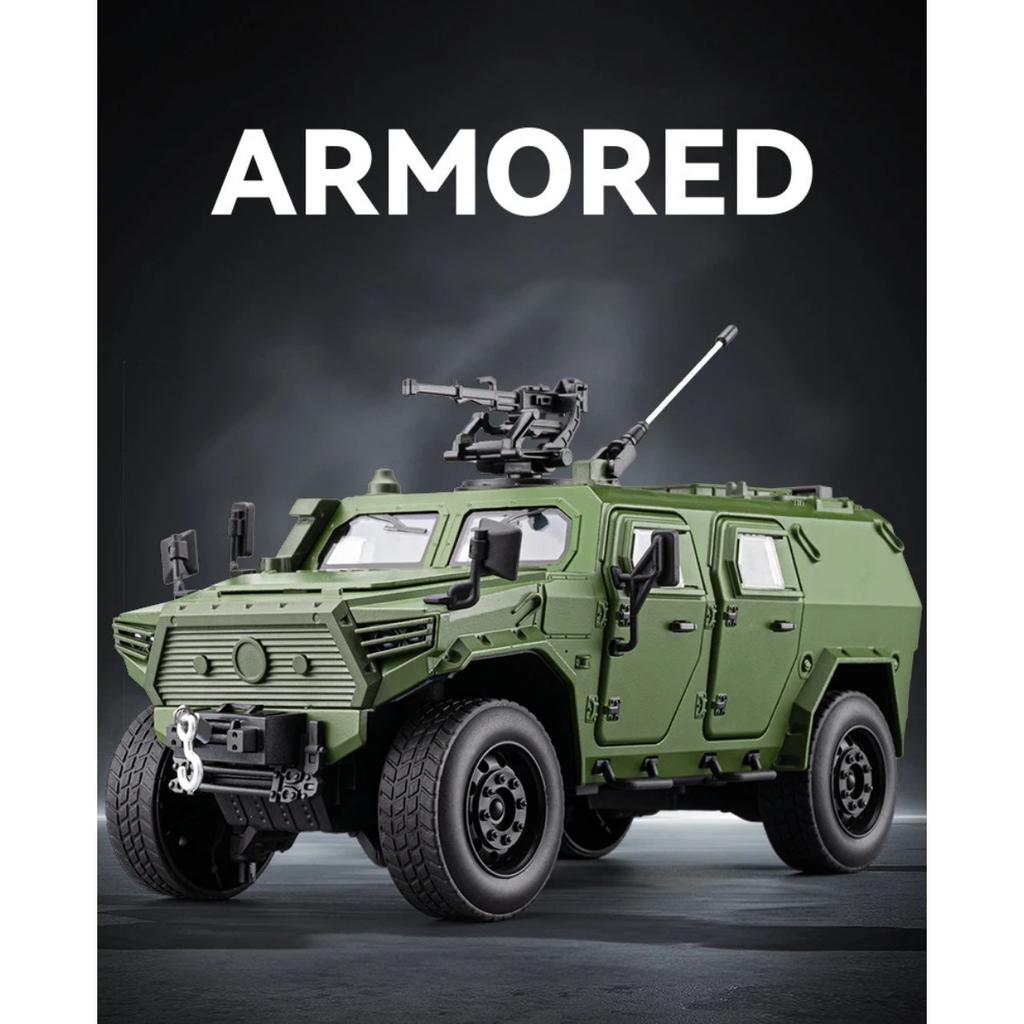1/20 Alloy Military Explosion Proof Car Model Diecasts Metal Off-road Vehicles Tank Armored Car Model Sound Light Kids Toys Gift