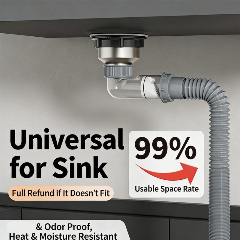 Kitchen Sink Drain Pipe With Anti Odor Side Outlet Interchangeable Waste Water Pipe for Kitchen Sink, Washing Machine
