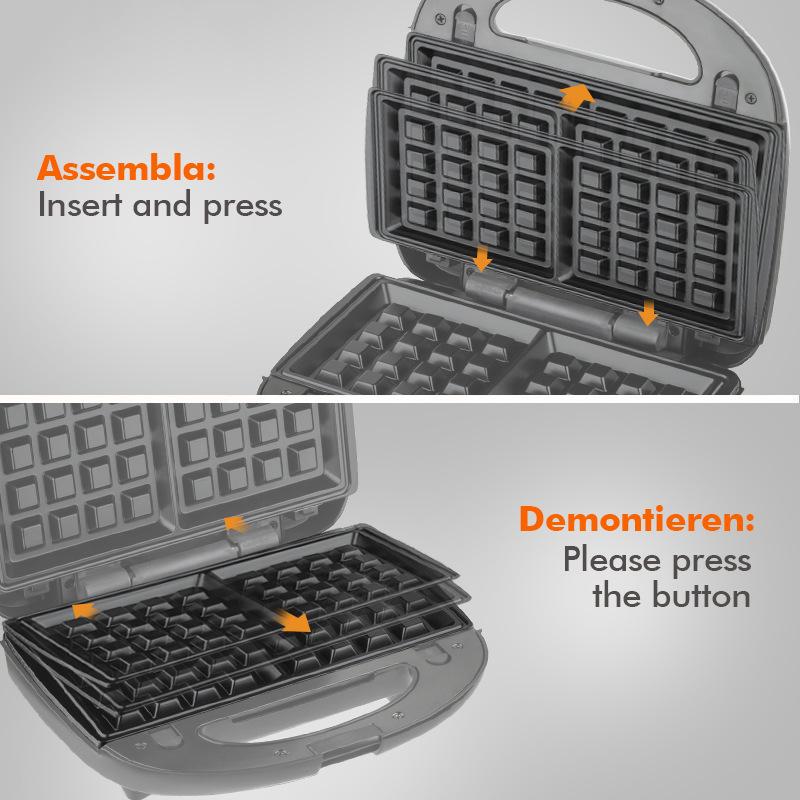 3-in-1 Non-stick Sandwich, Waffle, and Grill Maker with Detachable Plates