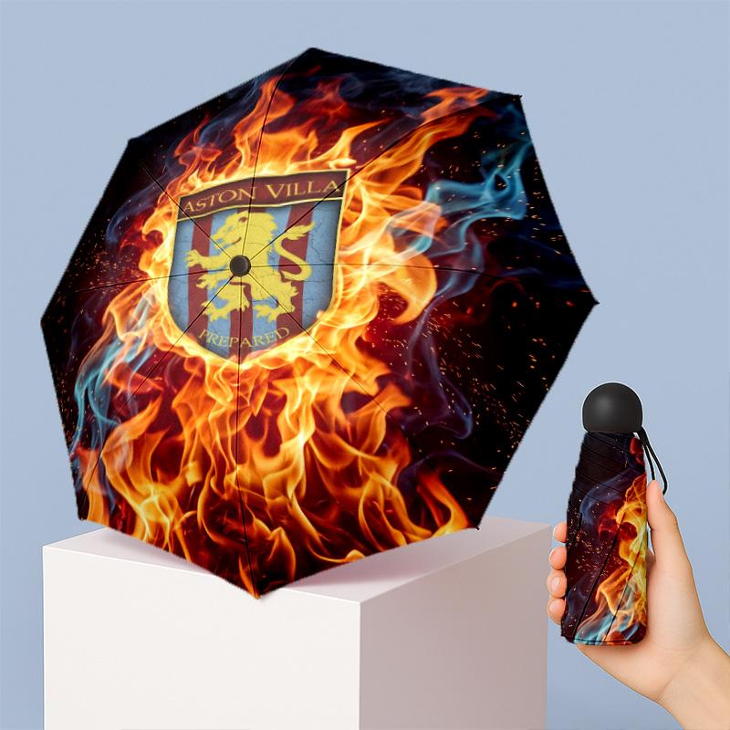 Aston Villa Football Pattern Printed Mini 5 Folds 8 Ribs Compact Umbrella Windproof Waterproof Lightweight Portable Folding