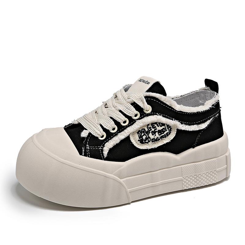 

Нишевые оригинальные туфли на толстой подошве женские осень 2025 новая студенческая универсальная парусиновая обувь уродливо милые большая голова белые туфли 40 чёрный