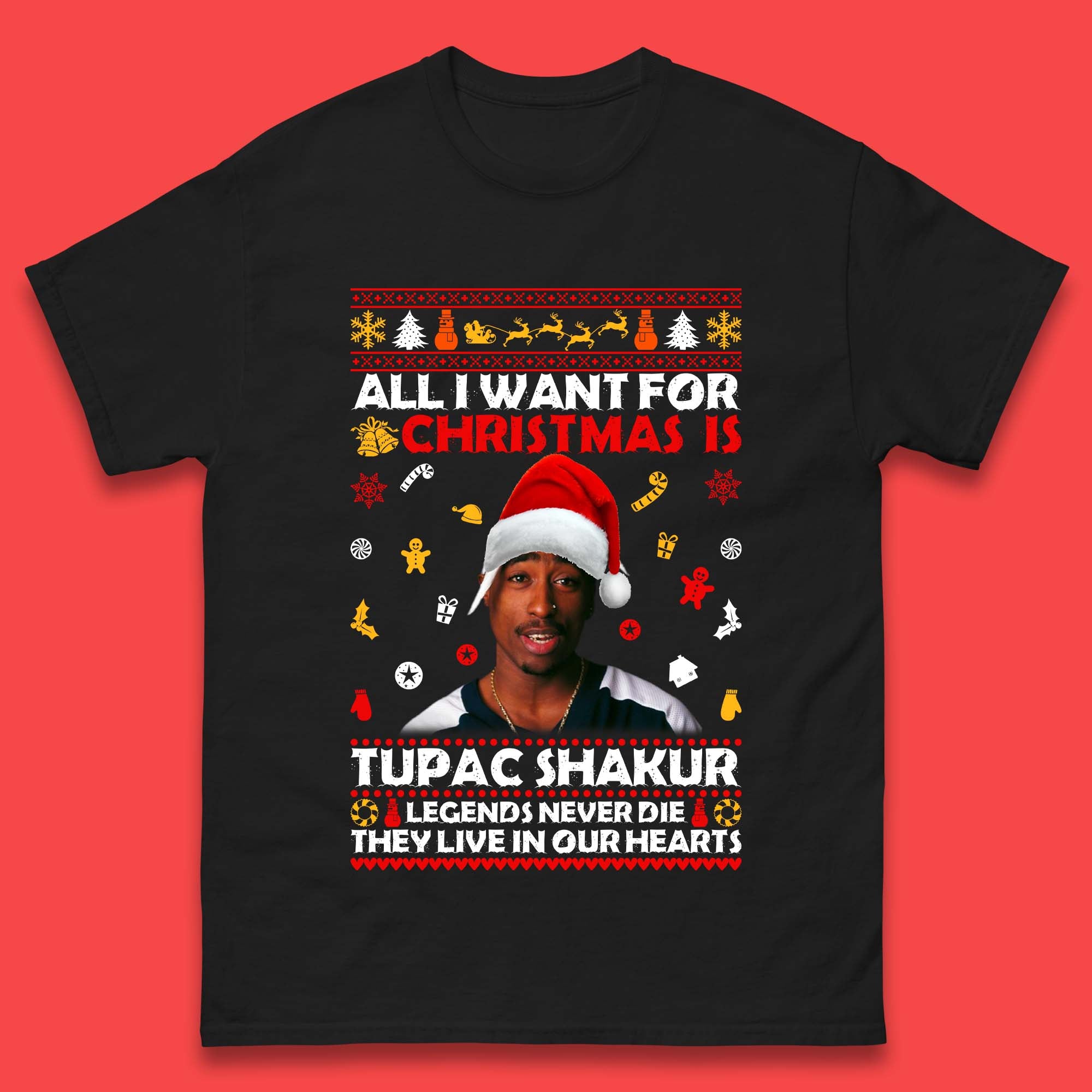 Tupac Shakur Christmas Mens T-Shirt Womens Tops Tees 3XL