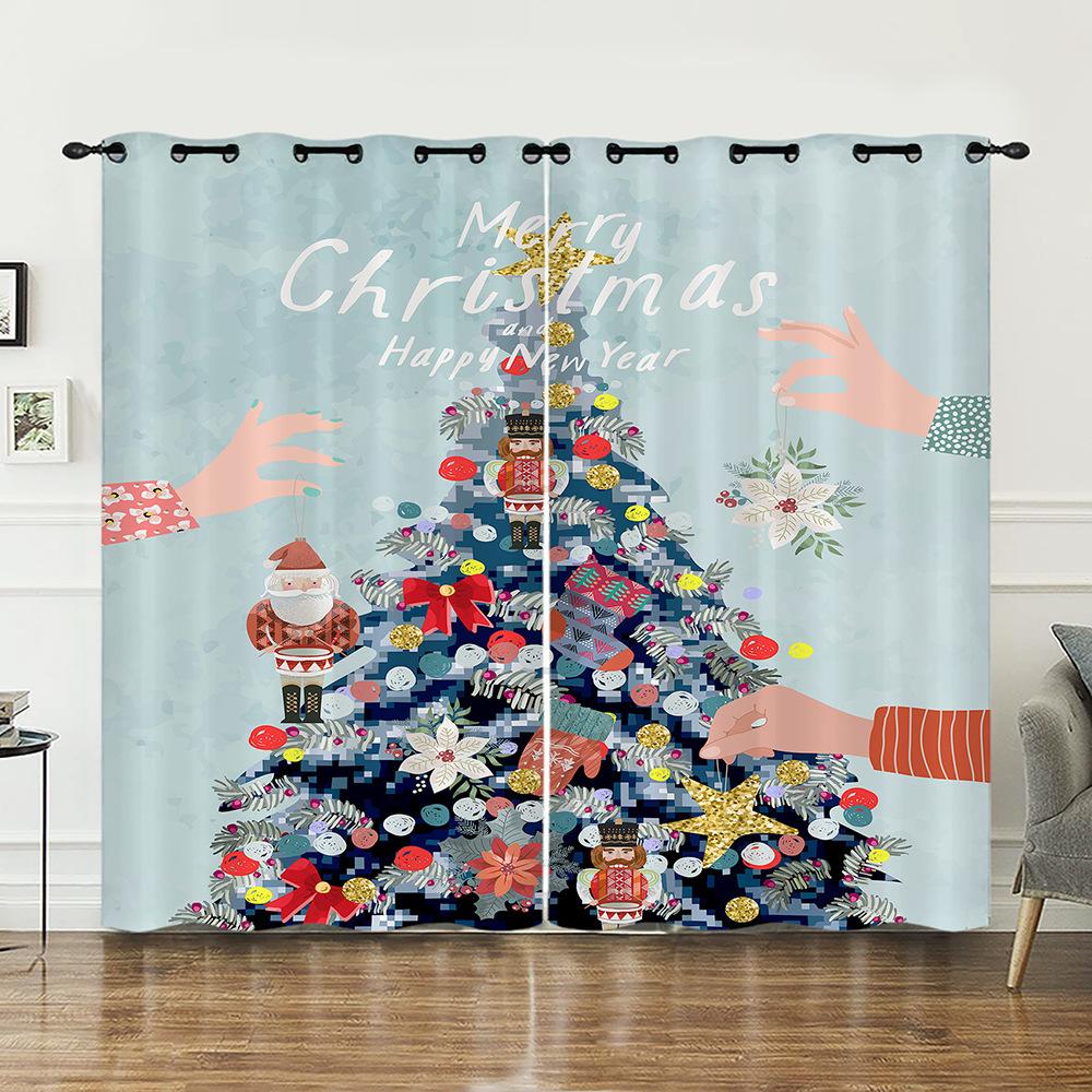 Curtains Christmas Illustration 3D Digital Printing Blackout Curtain Perforated Bedroom Living Room