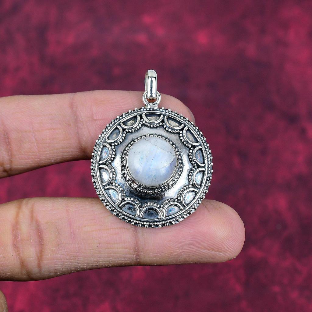 Rainbow Moonstone anheng Edelstenssmykker, 925 solid sterling sølv anheng, håndlaget vakkert smykkeanheng