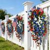 Patriotic Red White Blue Hanging Flowers Artificial Morning Glory Flower Vine UV Resistant Fake Plants for 4th of July Memorial Day Independence Day