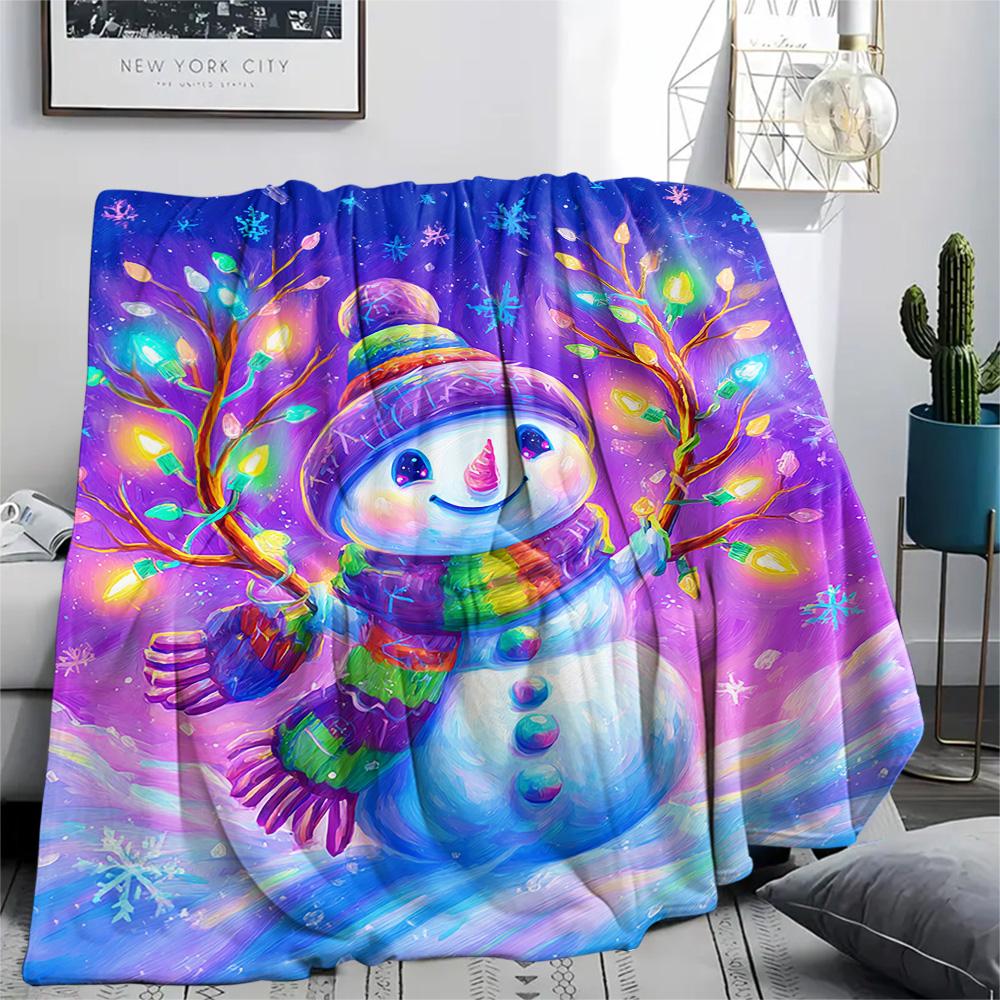 Schneemann-Print Flanelldecke, Hohe Qualität, Bequem für alle Jahreszeiten, Heimdekoration, Wärme und Komfort, Perfekt für Weihnachtsgeschenke