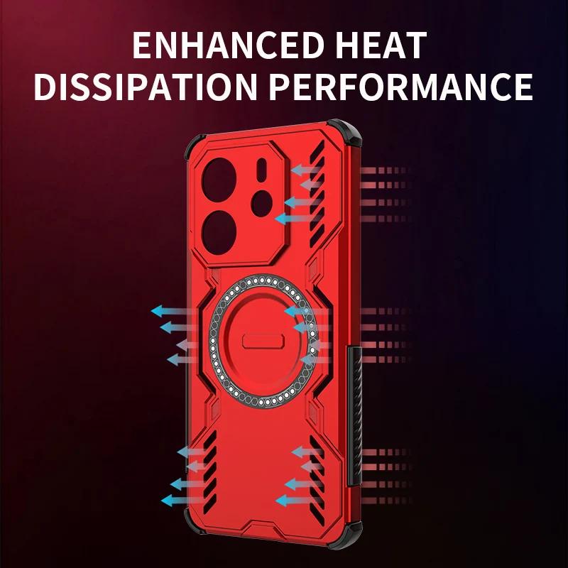 Heat Dissipation Armor Shockproof Magnetic Case For Xiaomi Redmi Note 14 4G 5G Global Four Corner Airbags Anti-fall Phone Cover