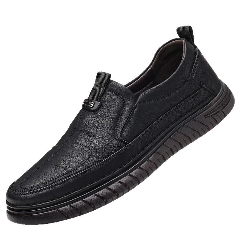 Casual leather shoes men's leather breathable one-pedal Doudou shoes men's versatile middle-aged dad shoes