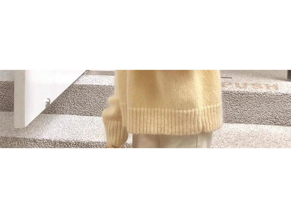 Milky Yellow Mohair Loose Knit Sweater - Women's Spring/Summer Petite Lazy Style, Thick Round Neck Pullover