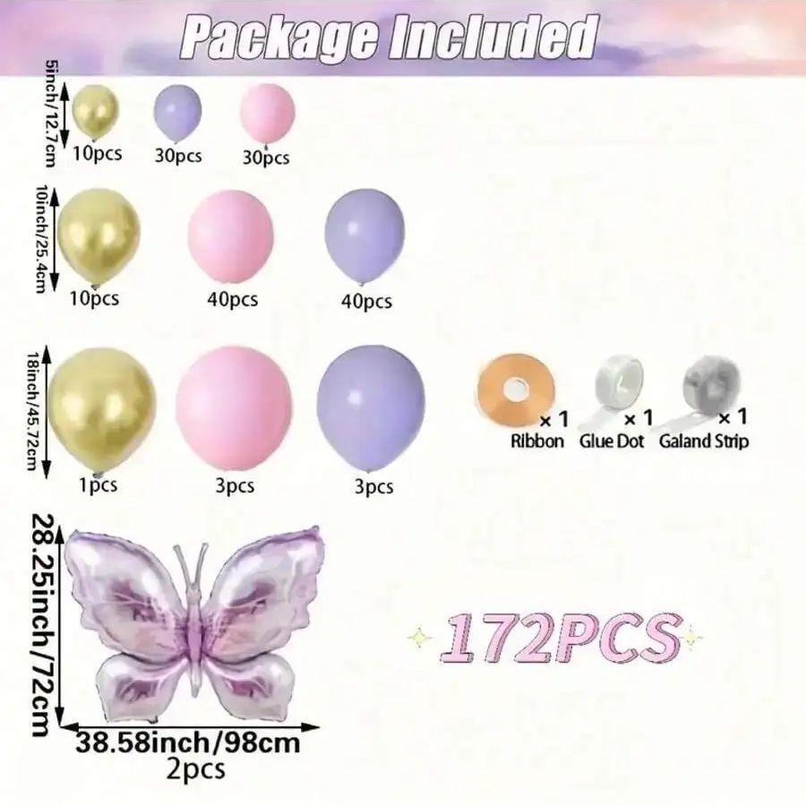 

172Pcs Purple Butterfly Theme Aluminum Foil Balloon Garland Set with Curling Ribbon for Birthday Wedding Holiday Parties Other