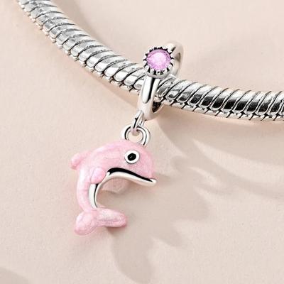 Copper Charm Pink Dolphins Pendant Fit Original Bracelet Making Woman Jewelry