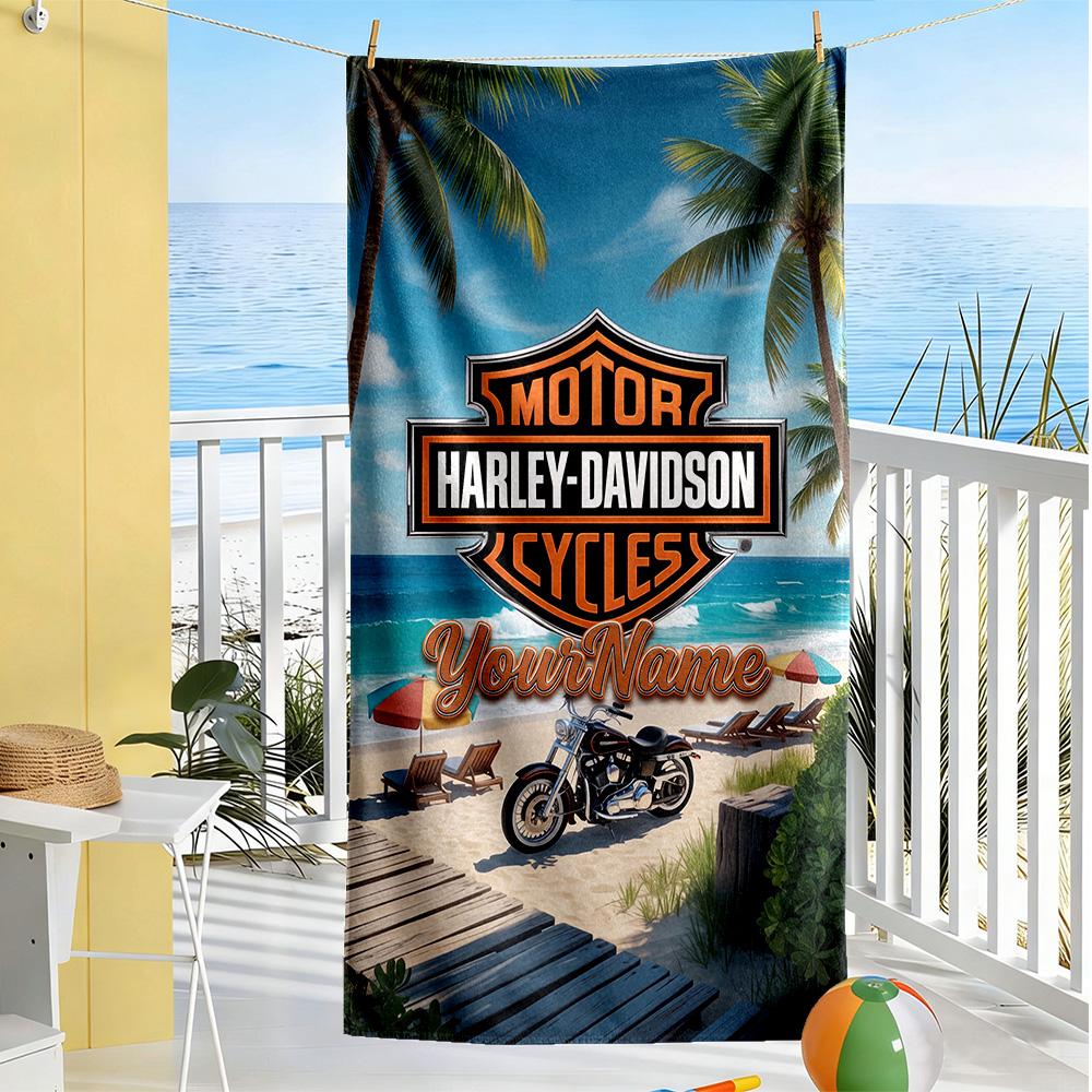 Harley-davidson Motorcycles Customize Text Beach Towel Soft Durable Quick-Dry Perfect for Traveling Yoga Camping and Swimming