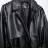Kaslead New Arrival Women's Clothing Fashion Style Fashion Simple Lapel Loose with Belt Imitation Leather Trench Coat Outwear