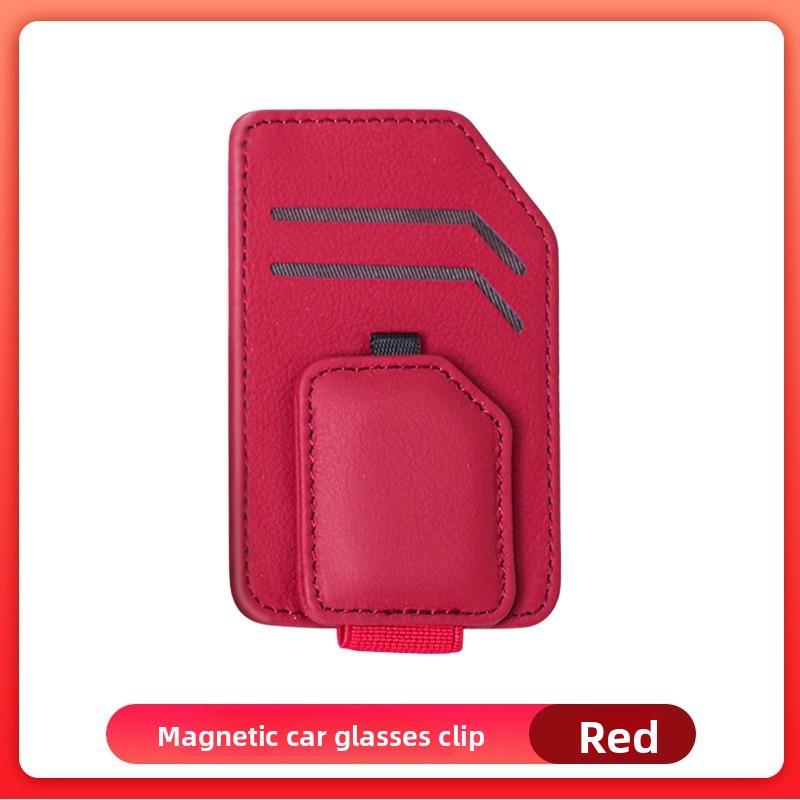 Car Magnetic Glasses Clip, Leather Non-slip, One-handed Take-and-place Multi-function Bracket