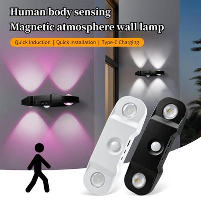 LED Motion Sensor Wall Light RGB 3/7Color Magnetic Rechargeable Night Lamp USB Touch Dimming Cabinet Stair Atmosphere Light Decor