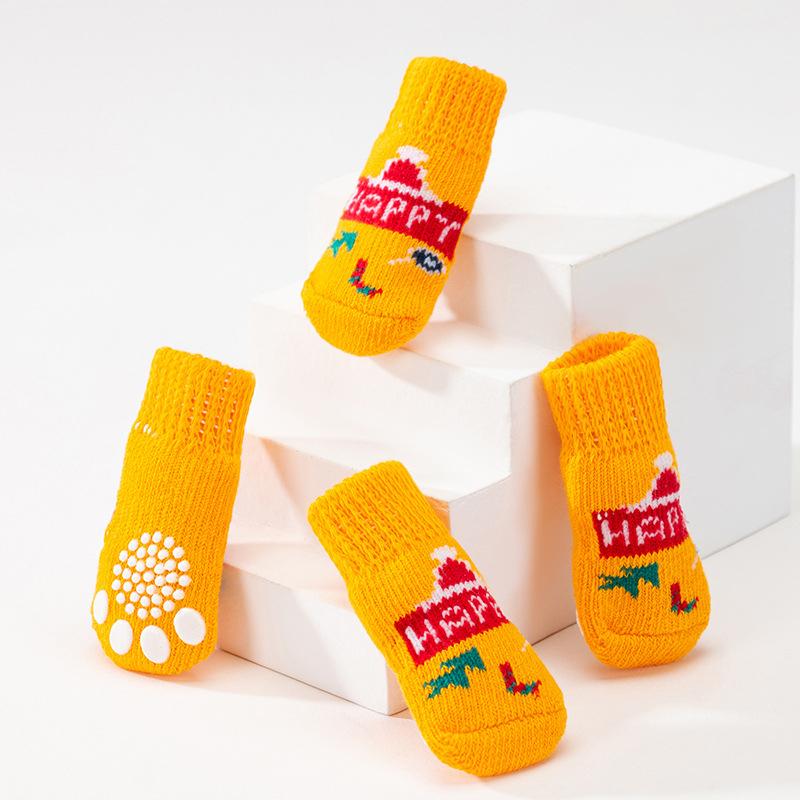 1Pcs Winter Knit Warm Socks for Small Dogs Thick Anti-Slip Pet Dog Socks Chihuahua Paw Protector Dog Booties Accessories S/M/L