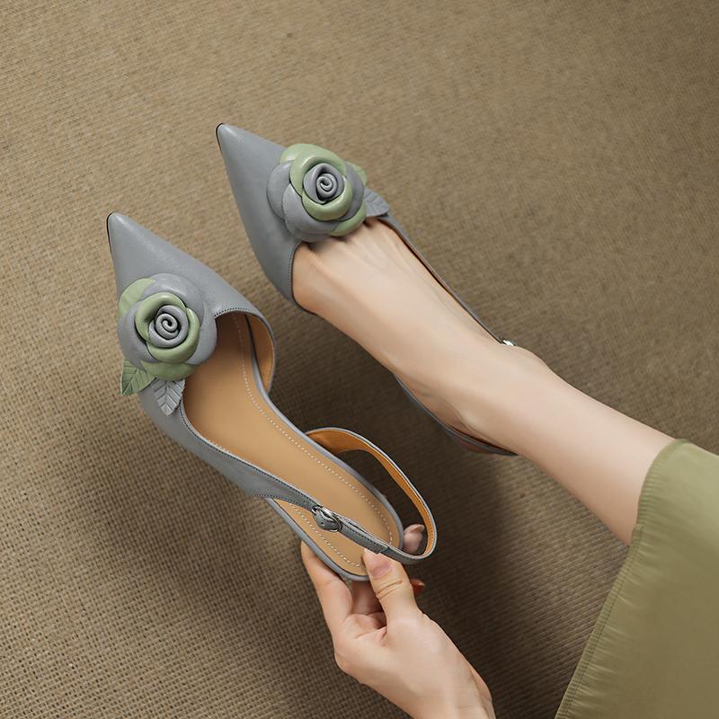 Fashion Elegant Woman Sandals High Heel Genuine Leather Pointed Toe Footwear 2025 Summer Slingback Fashion Dress Ladies Women Shoes