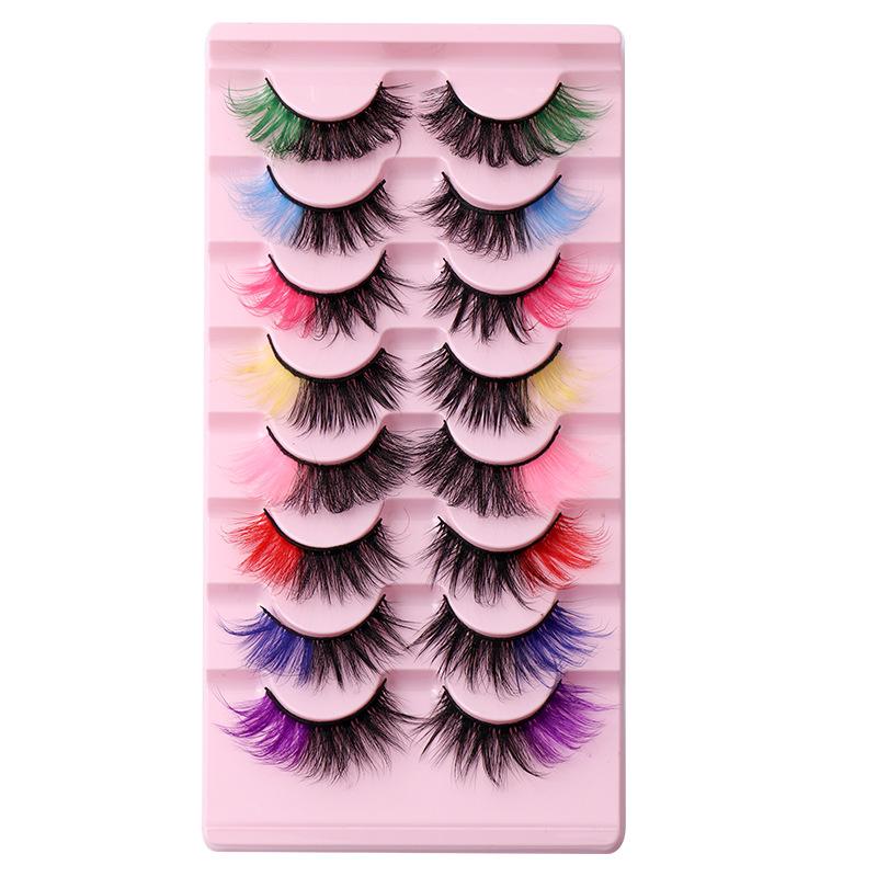 High Imitation Mink Hair Colored False Eyelashes Simulation Dense Curl 8 Pairs Of Eyelashes