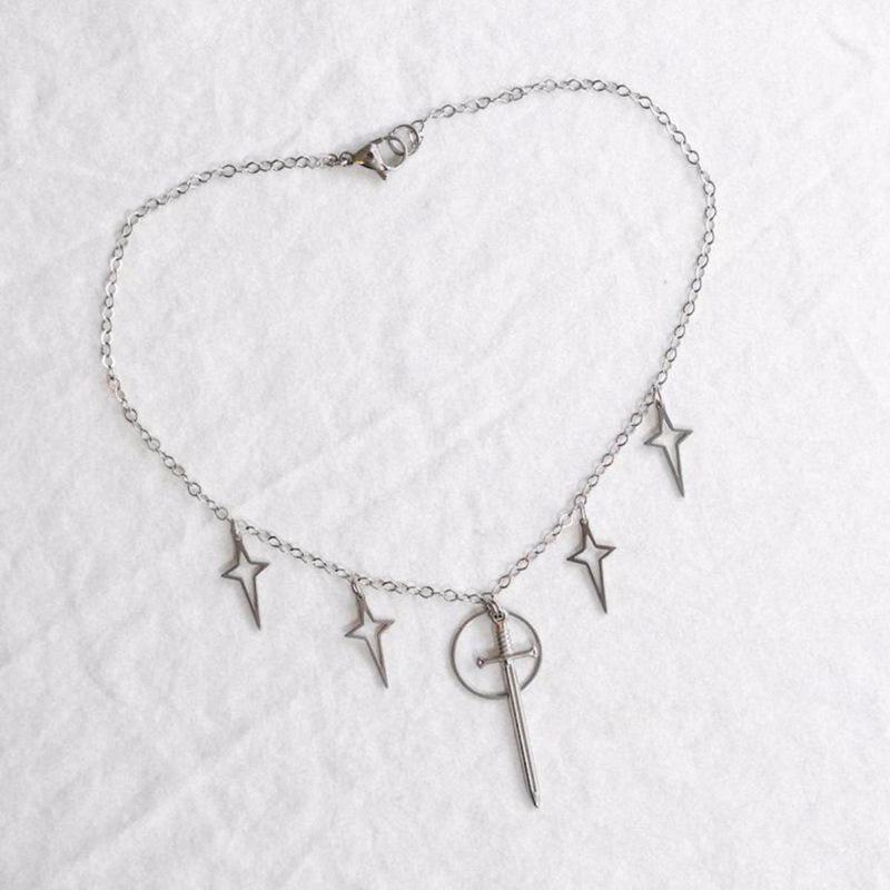 Sword Star Gothic Stainless Steel Necklace белый