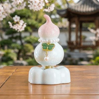 Cute 360° Rotation Ceramic Calabash Statue Exquisite Lucky Gourd Statue Multicolored Rotating Lucky Gourd Table Decoration