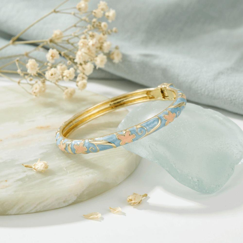 Fresh and Sweet Oil Drop Bracelet Five-Petal Flower Enamel Dropped Glaze Bangle  Minimalist Jewelry