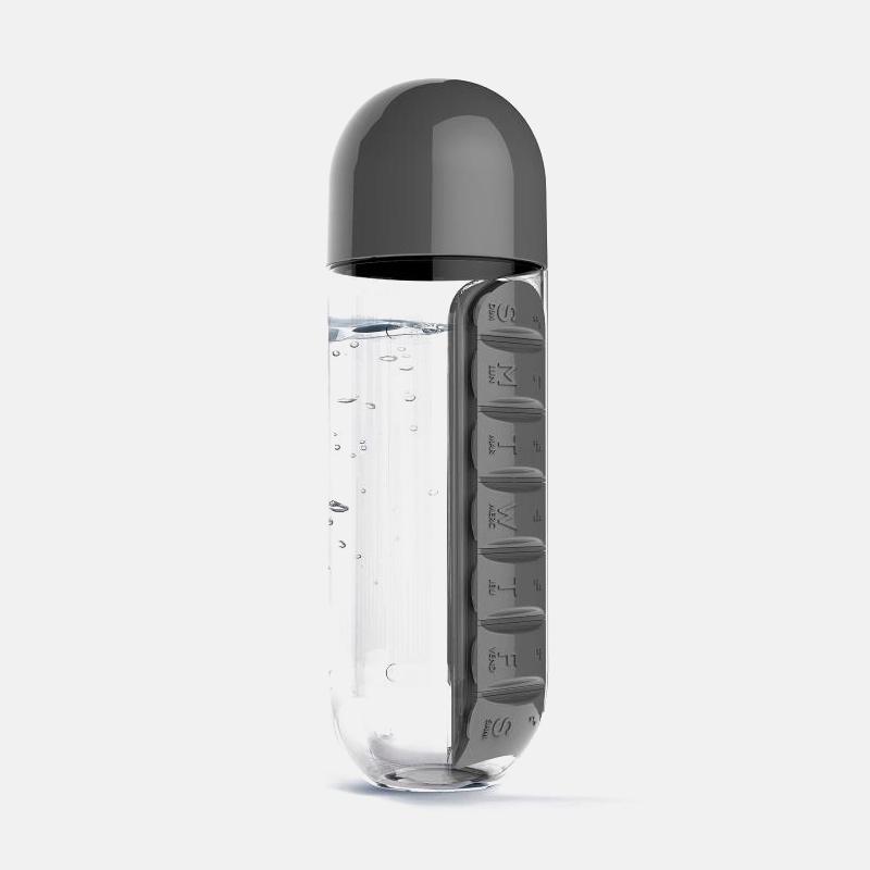 2 In 1 600ml 7 Grids Medicine Box Water Cup Sports Plastic Water Bottle Combine Daily Pill Boxes Organizer Drinking Bottles