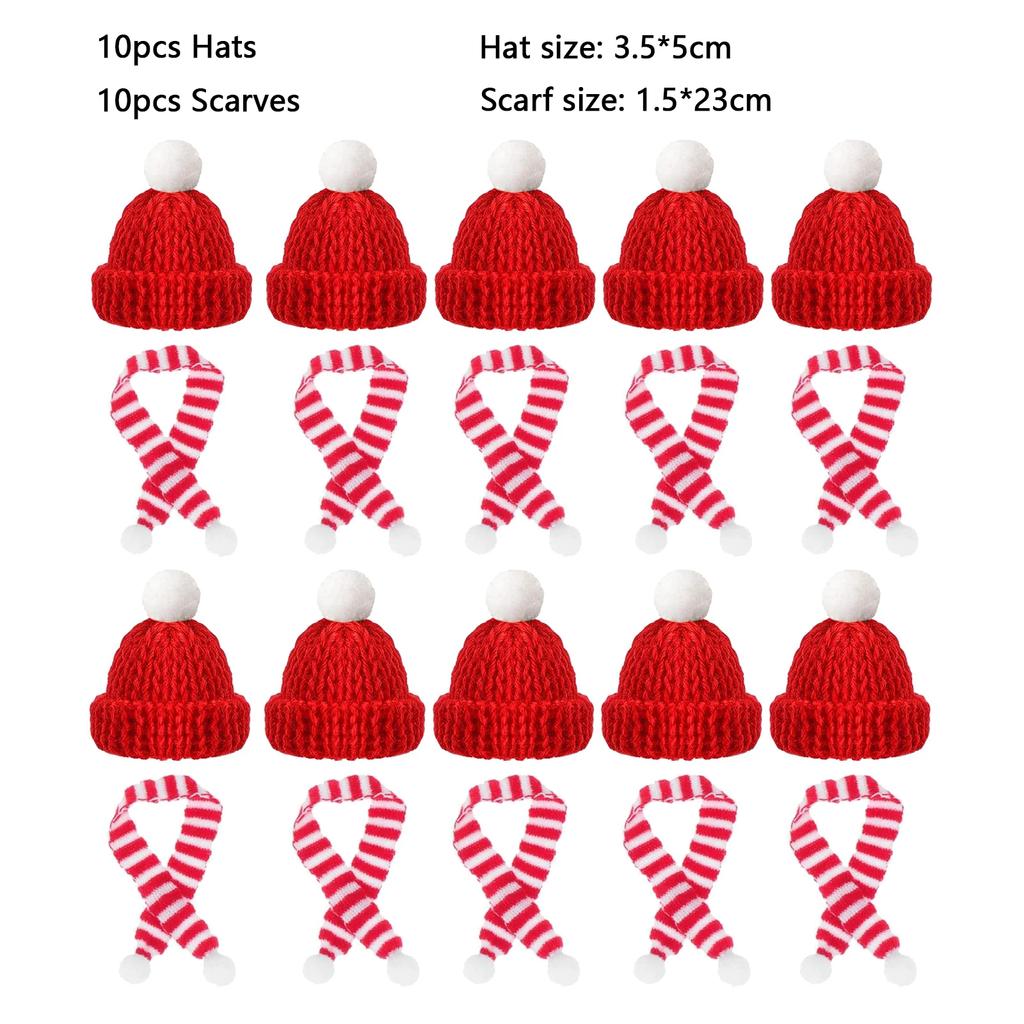 10/20pcs Mini Santa Hat & Scarf 2025 New Christmas Costume for Cat Rabbit Doll Lollipop Bottle DIY Xmas Party Dinner Decoration