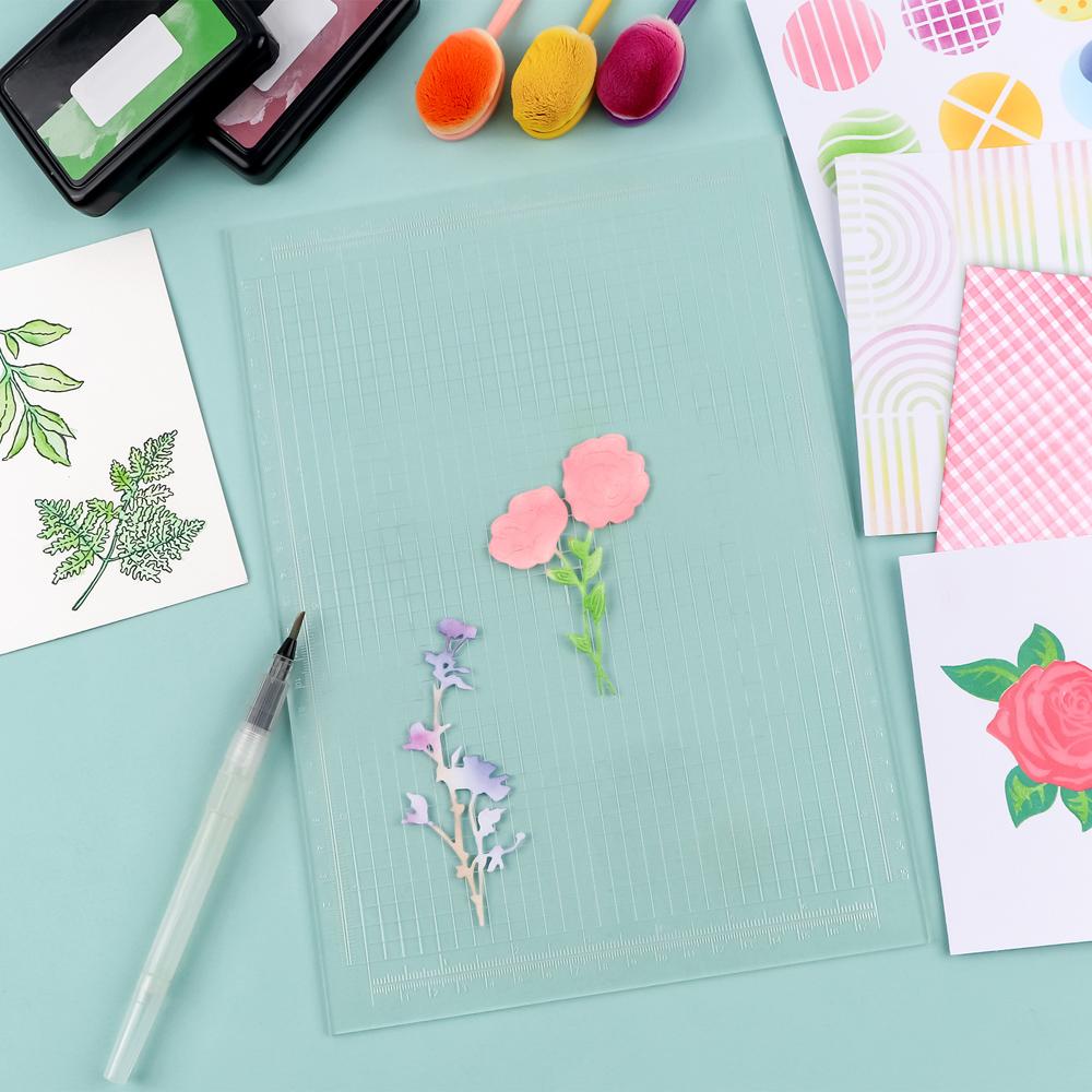 A4 Klares klebriges Photopolymer-Matte mit 1/4" Gitter & cm und Zoll Doppel-Skalen für Schablonenstempel, Zeichenvorlage | Wiederverwendbar Anti-Rutsch