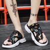 Summer new slippers men's wear trend sports driving sandals beach fashion graffiti platform sandals