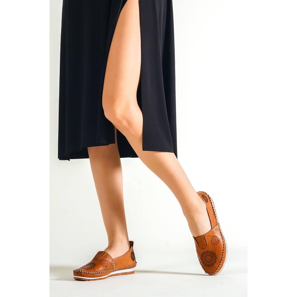 Damenmode Echtleder New Beige Leder Flats Freizeitschuhe