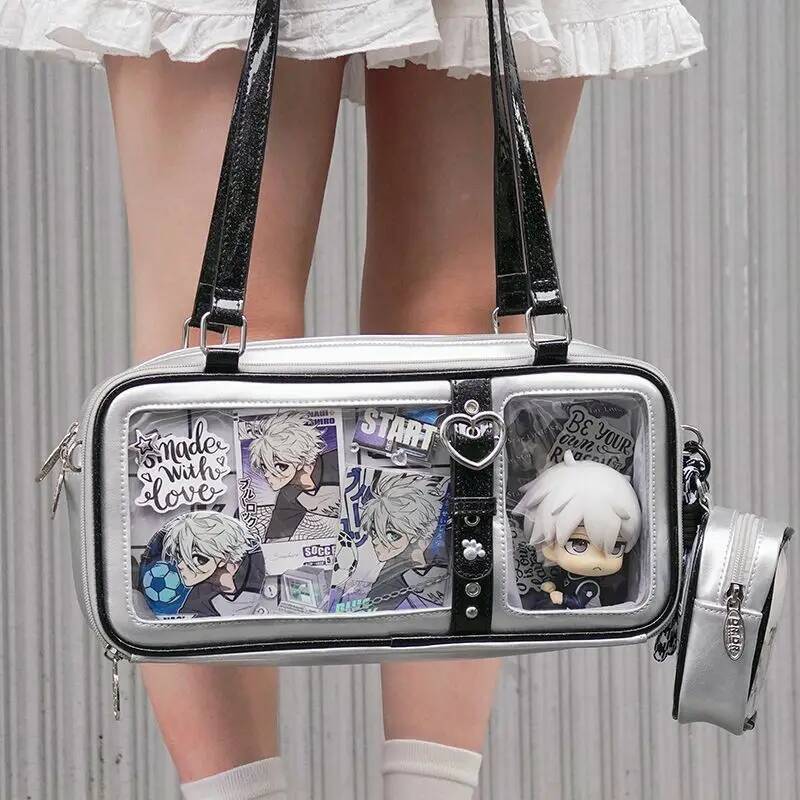Y2K New Original Design Ita Bag Fashion Women Shoulder Bag Sweet Girl Transparent Cosplay Handbag DIY Badge Display Underarm Bag