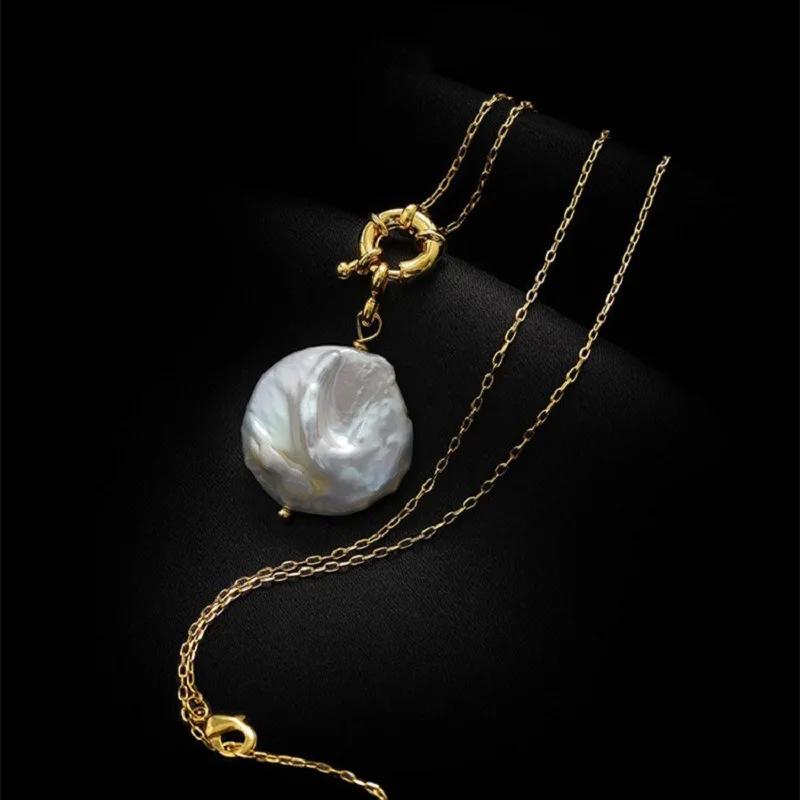 Damen Barock Süßwasserperlen Choker Halskette Mit 14 Karat Echtgold Kreis Anhänger Und Knebelverschluss Geschenk