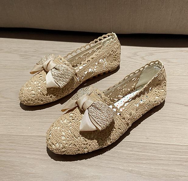 

Мода 2025 Весна Лето Дышащие Балетки из Воздушной Сетки Женские Туфли с Вырезами и Бантом Кружевные Лоферы Женские Мокасины для Босой Ноги Mujer Обувь-Лодочки 35 хаки
